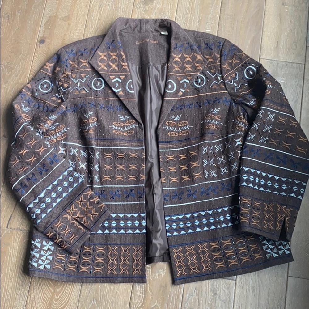 Coldwater Creek Brown Denim Beaded Blazer